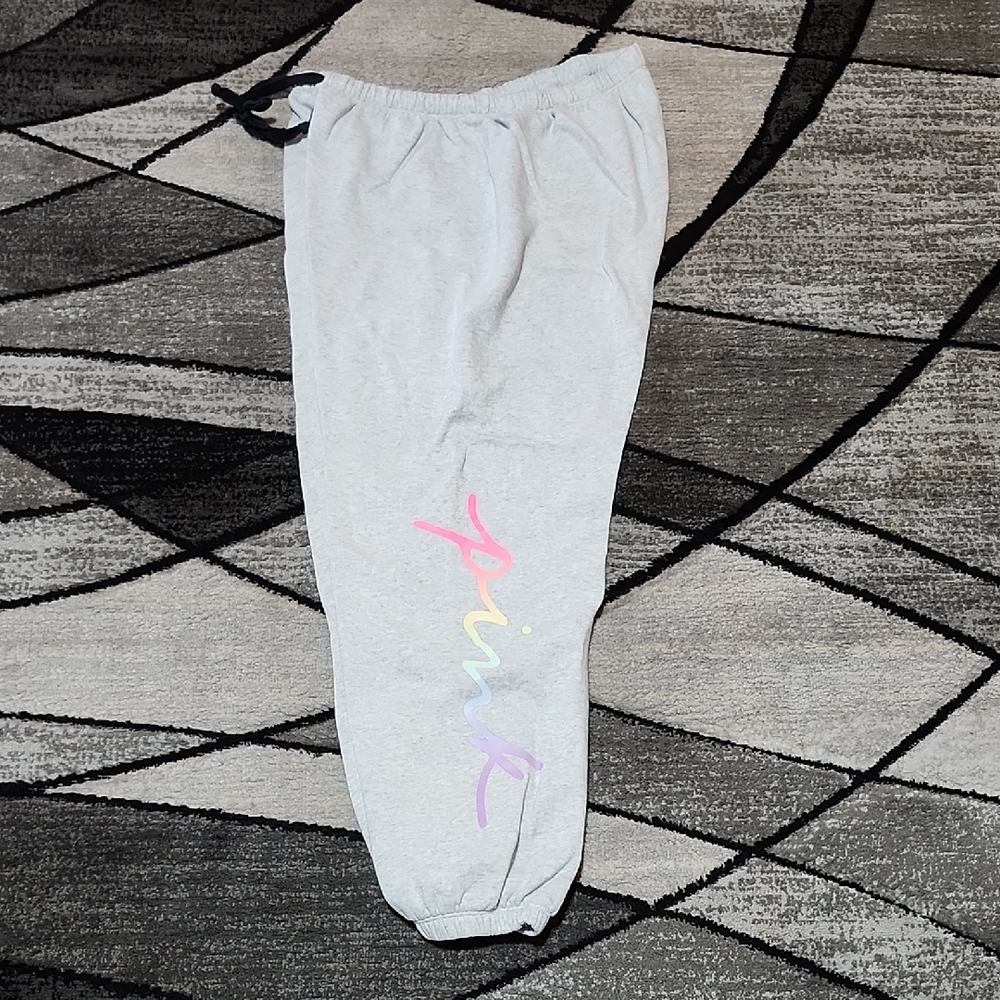 VS PINK 2021 HEATHER STONE GRAY OMBRE RAINBOW LOGO CLASSIC JOGGERS